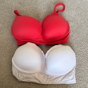 Elegant Red and White Lace Trim Bras
